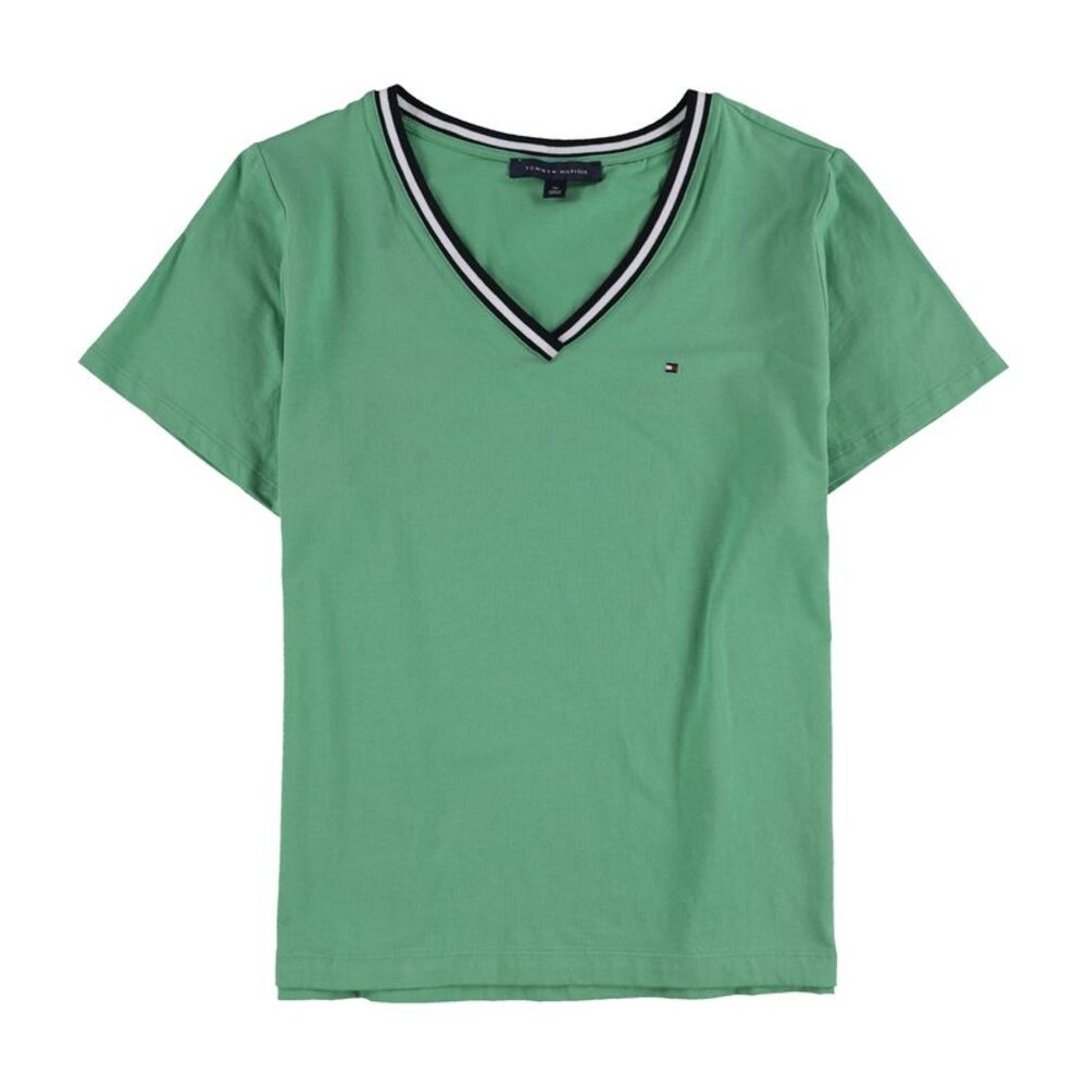 Tommy Hilfiger Womens Contrast Trim Basic T-Shirt, Green, Plus Size, 2X, DM